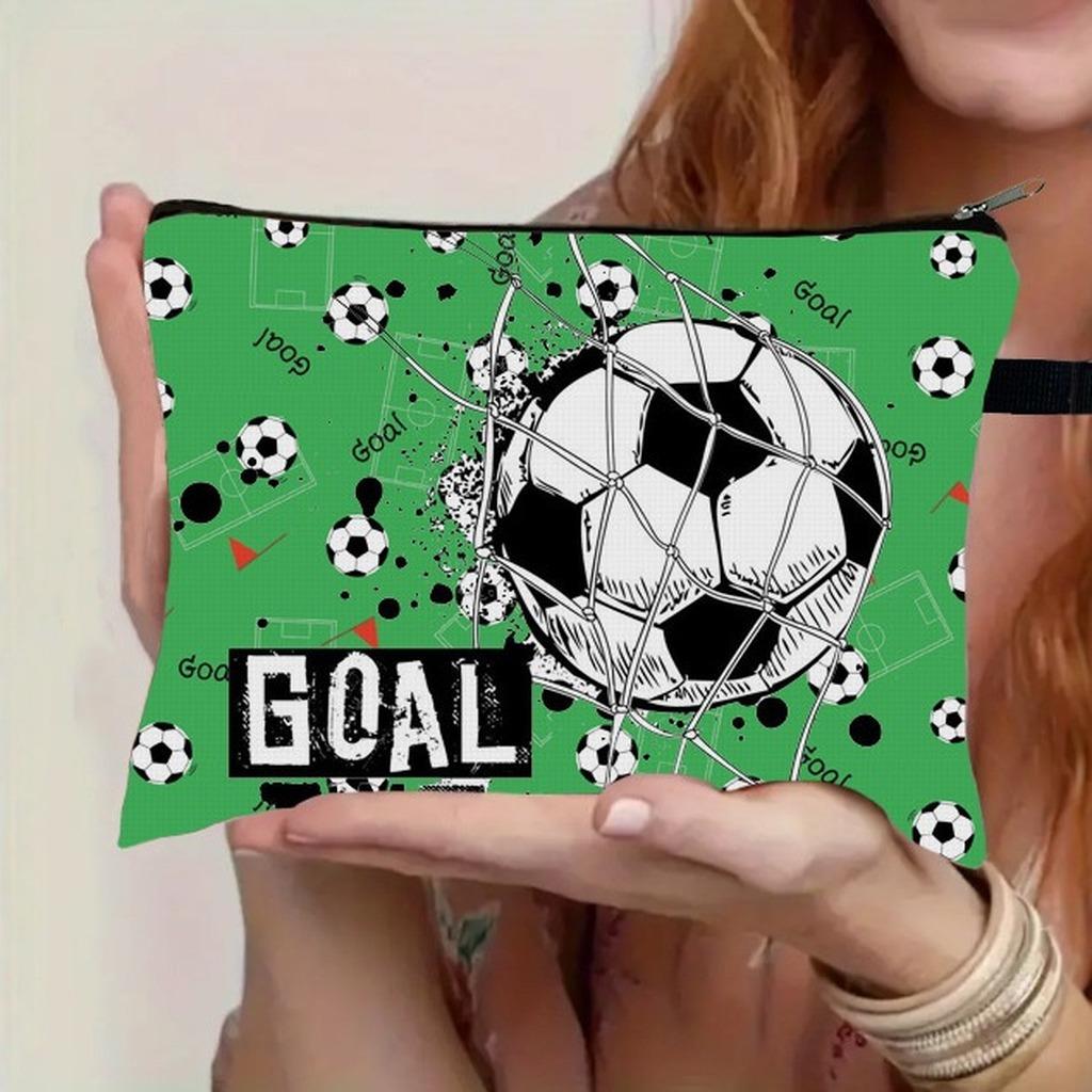Sports Theme Pouch Portable Travel Cosmetic Bag Foldable Storage Bag Wear-Resistant Soccer Print Cosmetic Bag For Sports-Themed