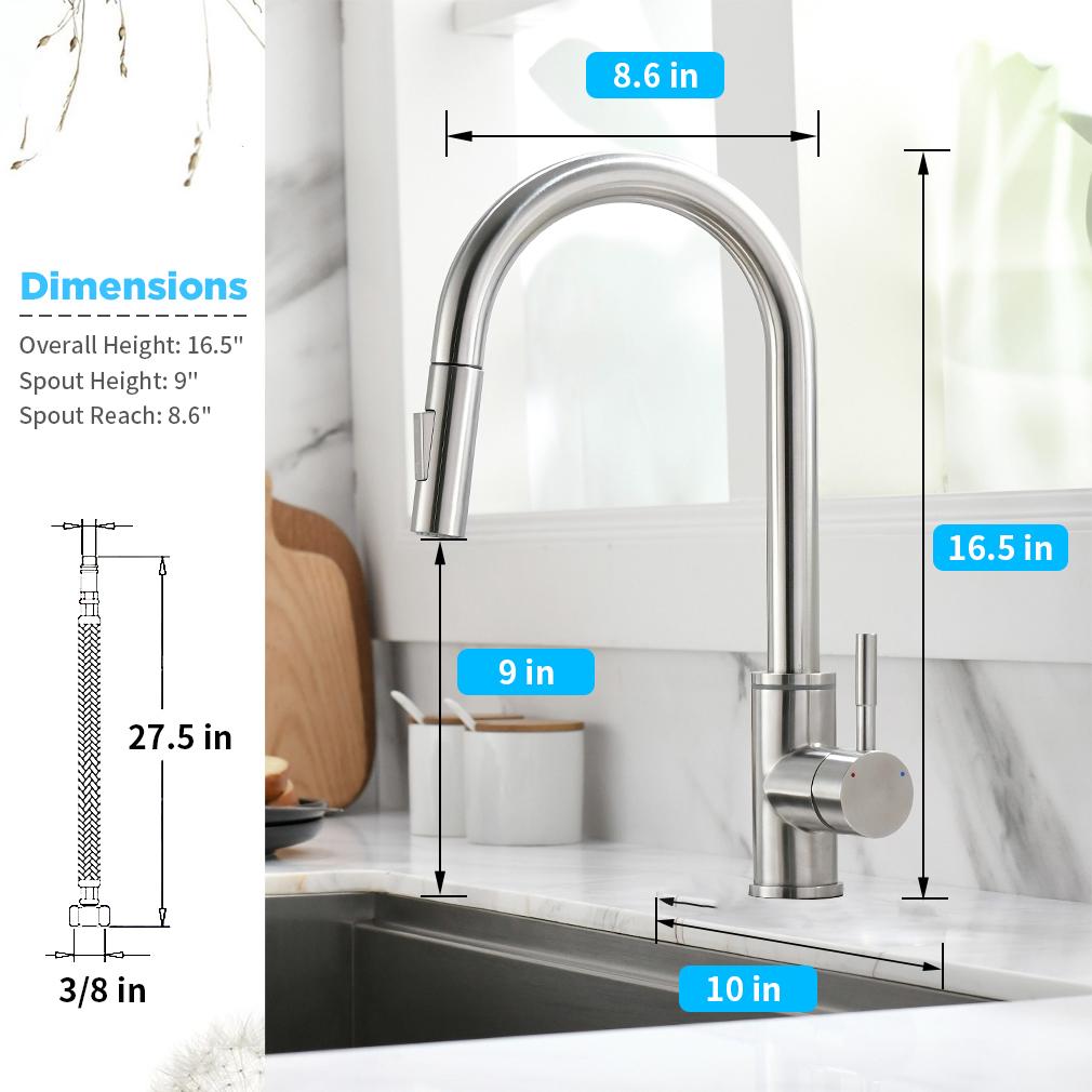 Brushed Nickel Kitchen Faucet Single Hole LED Style Pull Out Spout Kitchen Sink Stream Sprayer Head Black Mixer Tap LED 866006