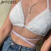 BITCED Spring/Summer Women's Versatile Solid-Colour Fleece-Lined Halter Neck Tie-Front Sexy Bandeau Top