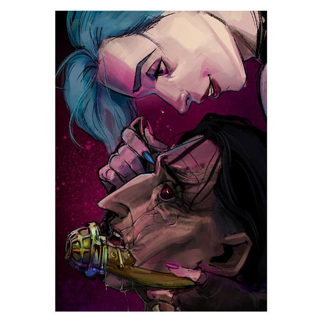 Frame of Solid Wood Arcane League of Legends Poster Game Role Jinx V Jess Yasuo Canvas Painting Wall Painting Painting Bar Home Decor Individual Color