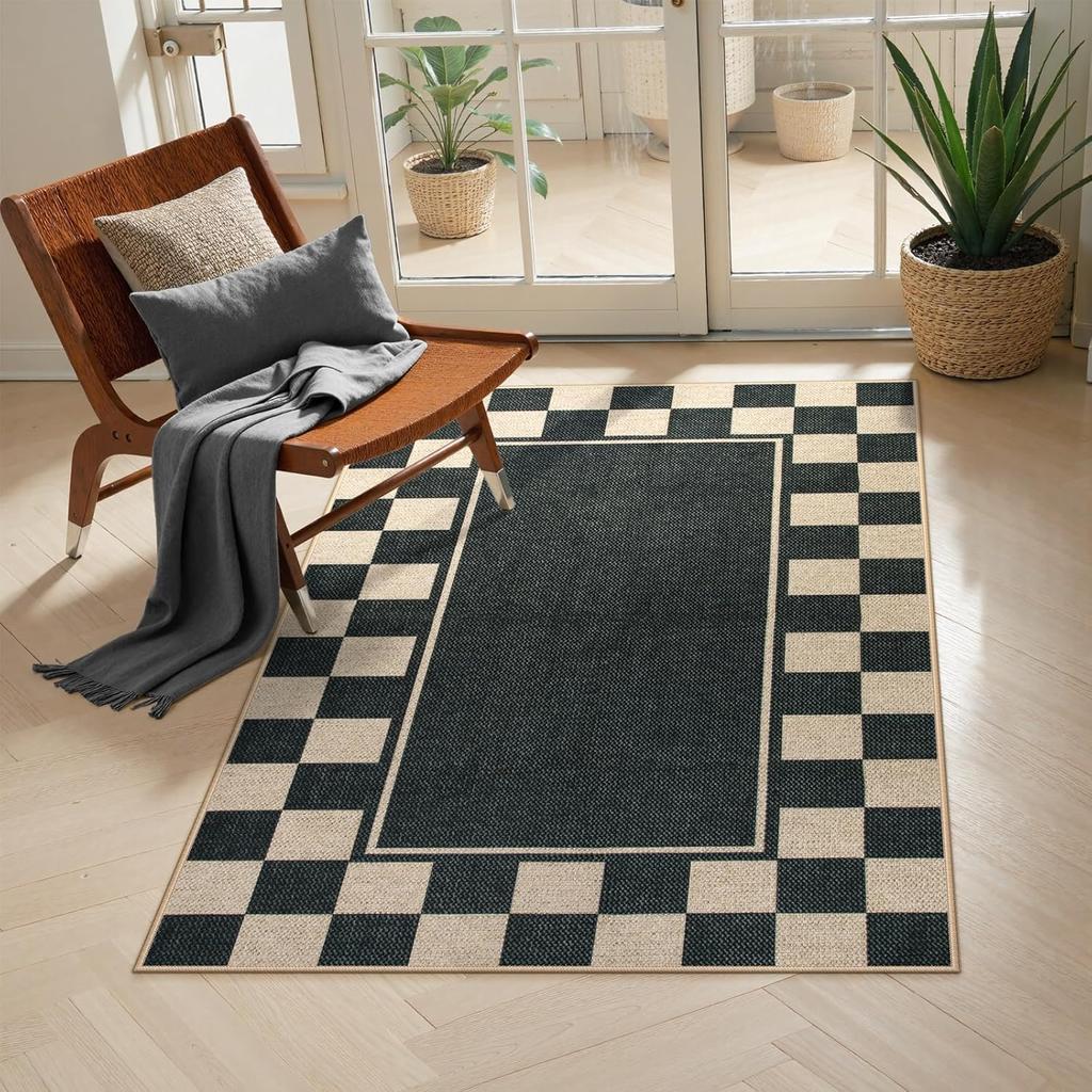 Moynesa Checkered Easy Jute Outdoor Patio Rug 3x5, Washable Indoor Outdoor Rugs for Entryway Non Slip, Farmhouse Carpet for Livi
