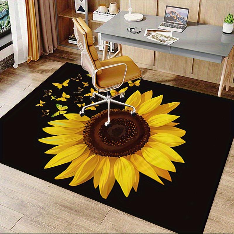 Office Carpet Sunflower Butterflies Design, Sofa Rug for Living Room, Chair Mat Under Protec