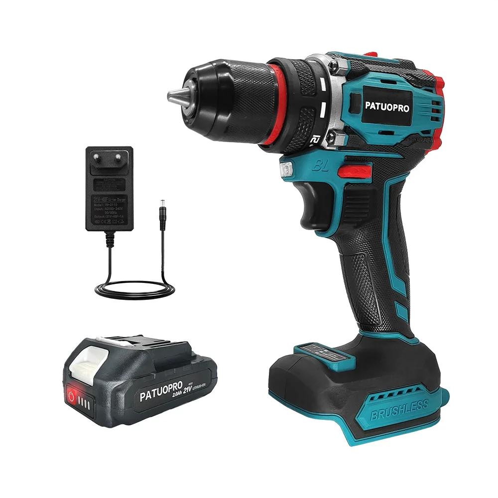 

10мм Металлический патрон Бесщеточная электрическая дрель 2-скоростная Аккумуляторная Компактная дрель Шуруповерт Электроинструмент Для аккумулятора Makita 18В EU