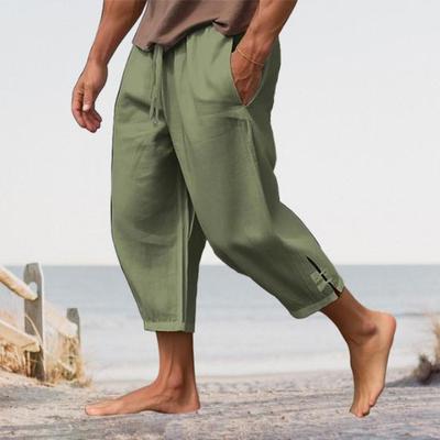 Kurze Hose für Herren, Kordelzug, elastische Taille, einfarbig, lockere Taschen, geteilt, tiefer Schritt, weich, atmungsaktiv, für den Sommer, Urlaub, Strand