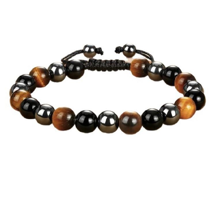 Unisex Adjustable Tigers Eye Obsidians Bracelet Handmade Stretchable Stone Bead Jewelry