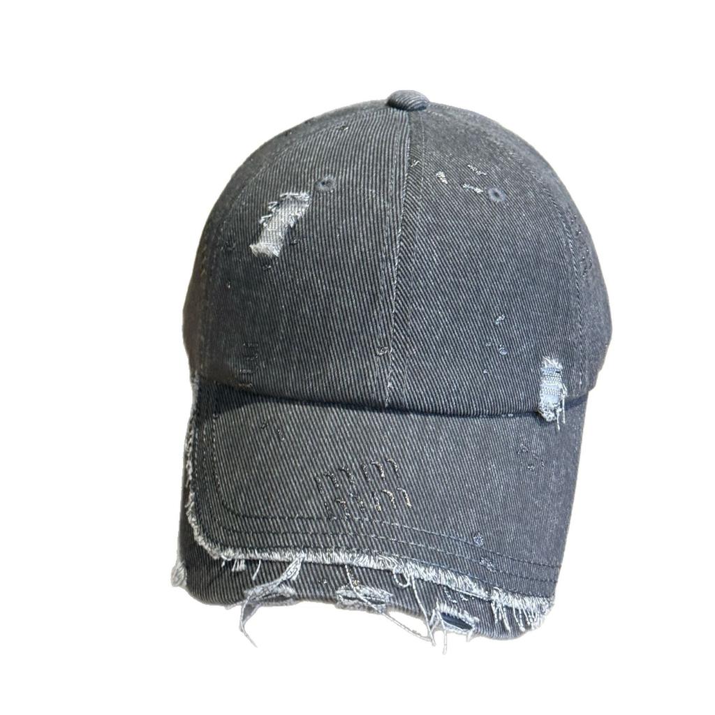 Spring and summer new style personalized frayed edge ripped denim baseball cap for men and women, vintage versatile, face-slimming, sun-protective