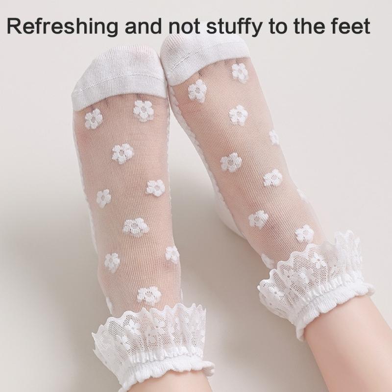 Breathable Lace Trim Kids Socks Stretchy Fit Baby Girls Ankle Socks for Newborns To Infants 4 Color Avaliable