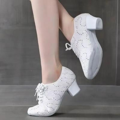 Zapatos de Baile Latino Blancos para Mujer Adulta de Interior con Suelas Blandas Zapatillas Profesionales Cuadradas de Baile Moderno Zapatos de Baile Jazz para Mujer Negros