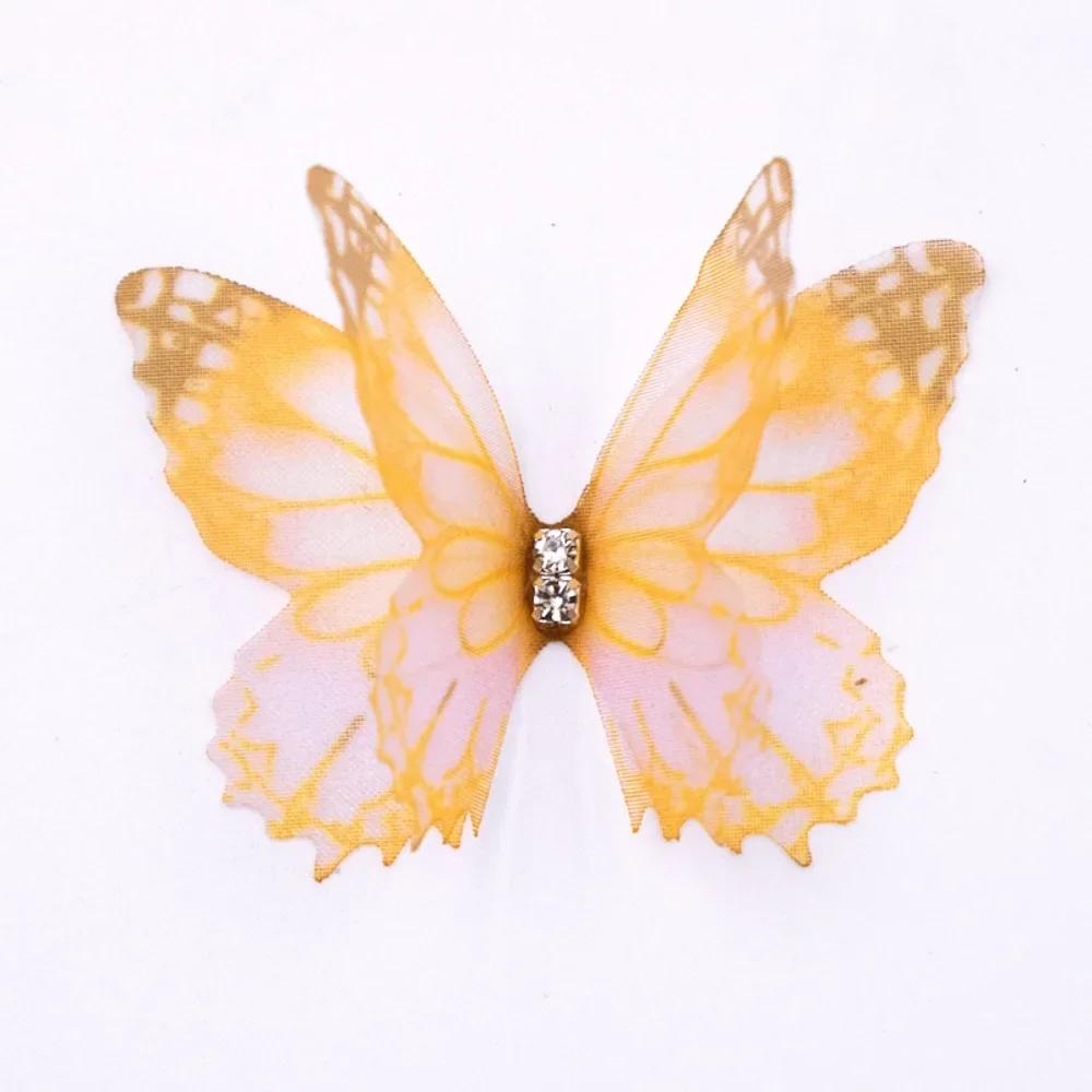50 Stück 3D Organza Stoff Schmetterlings-Applikationen Doppellagige Chiffon Schmetterlings-Stickerei-Aufnäher Handgefertigte Haarnadel-Accessoires