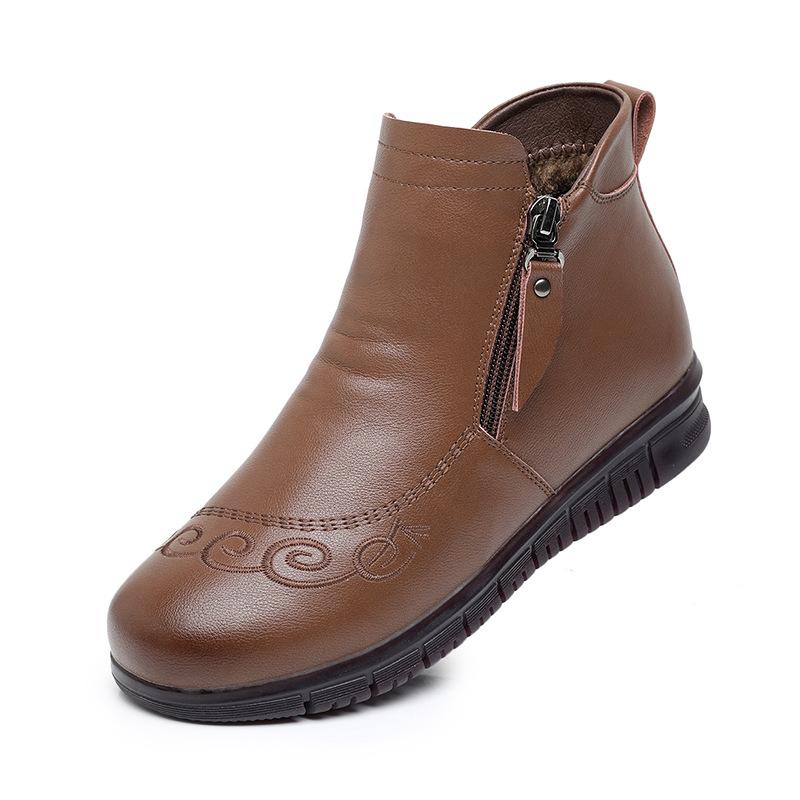 

Модные зимние женские ботинки из натуральной кожи на плоской подошве для пожилых людей, большие размеры, теплые нескользящие зимние ботинки для мам из хлопка, черные, коричневые 41 коричневый