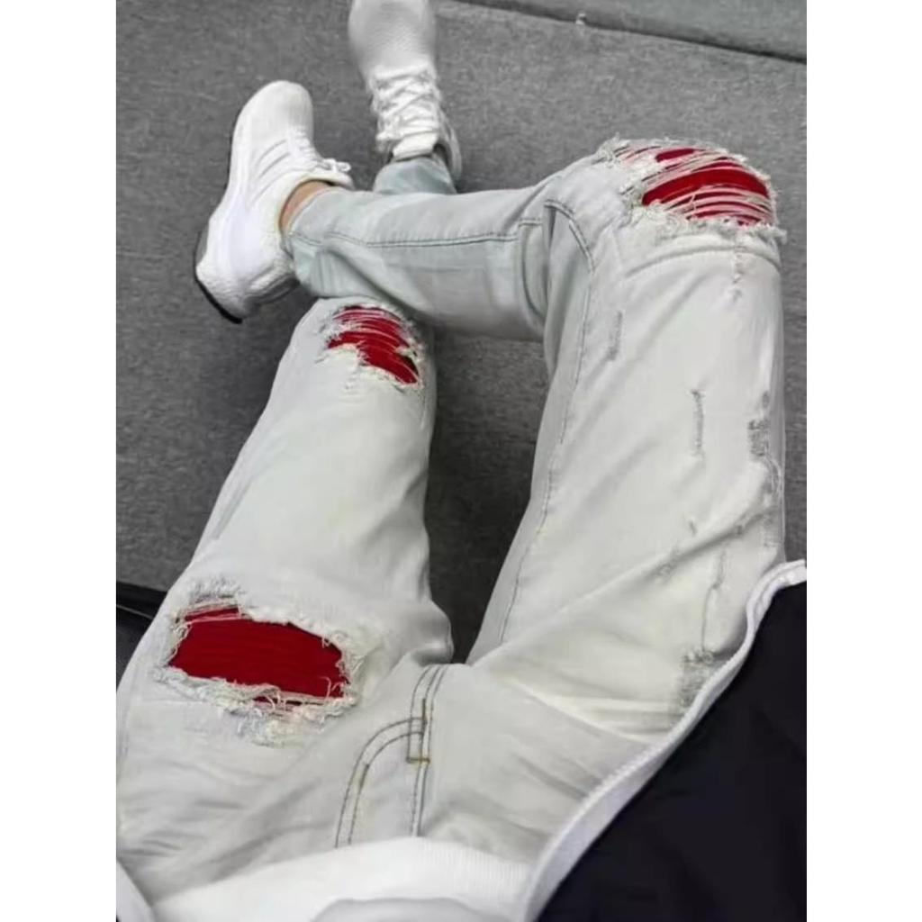Spring American Ripped Design High-end Elastic Jeans Men's Slim Casual New Men's Pants Niche