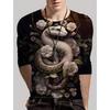Round Neck 3D Snake Printed Top Casual Long Sleeved Men's T-shirts - Soft Medium Stretch Polyester Fabric Spring and Autumn Relaxed Fit Clothing