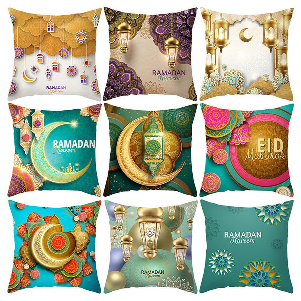 Ramadan Pillow Case Ramadan Cushion Cover Moon Printing Throw Pillow Covers Islamic Home Decoration