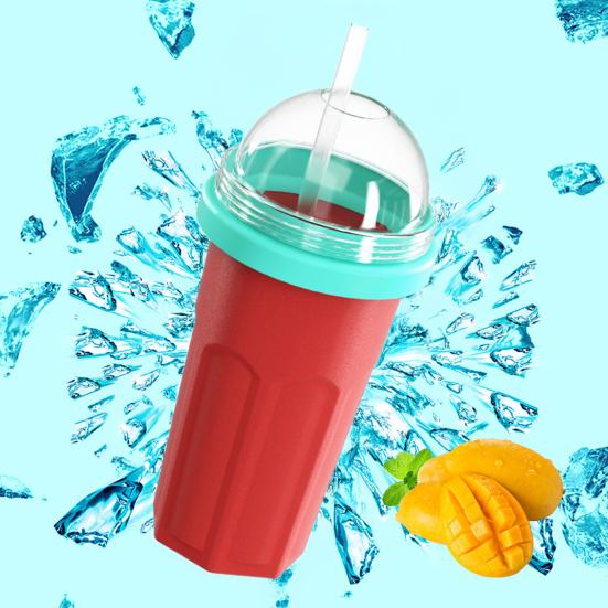 Silicone Slushie Cup with Lids Straws Portable Freezing Smoothie Cup BPA-free Cold Drink Cup for Juices Ice Cream Kids