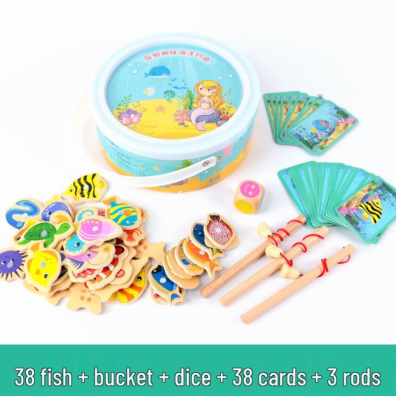 Kids' Magnetic Wooden Fishing Game - Cartoon Marine Life Educational Toy