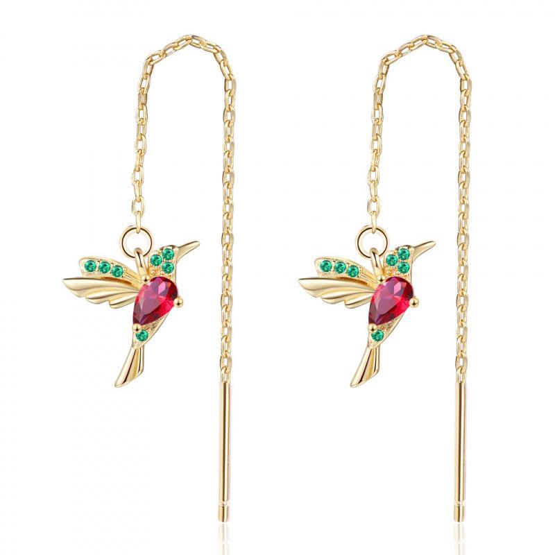 Colorful Hummingbird Earrings - Long Line Bird Design for Women