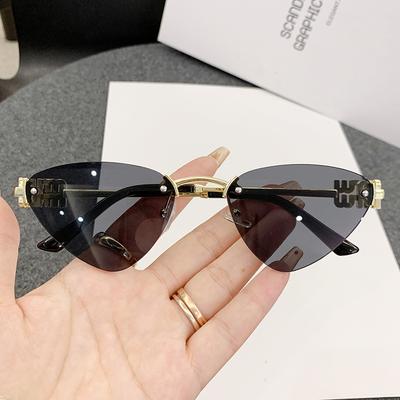 New Frameless Cat Eye Sunglasses Fashionable High-end Personality UV Protection 90290