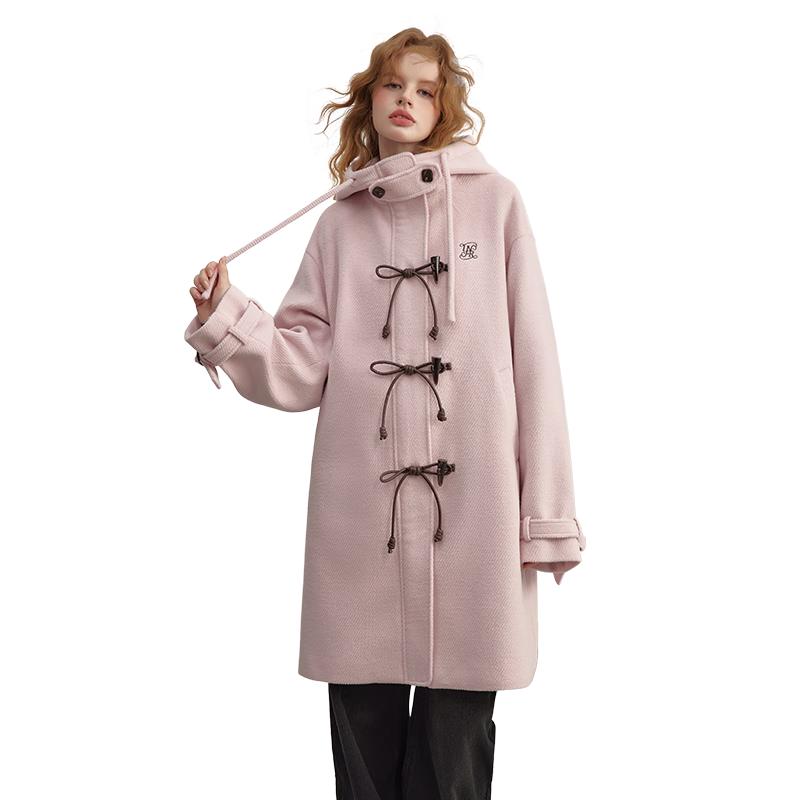 UNIFREE Women's Elegant Mid-Length Wool Coat with Bow Detail