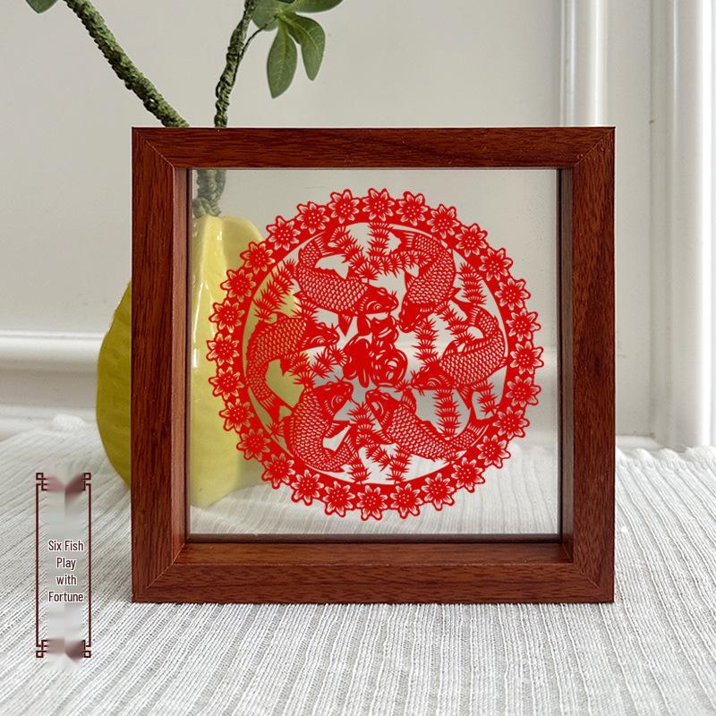 Xianci Double-Sided Transparent Frame: A4 Paper-Cut Calligraphy Fu Character Display Stand