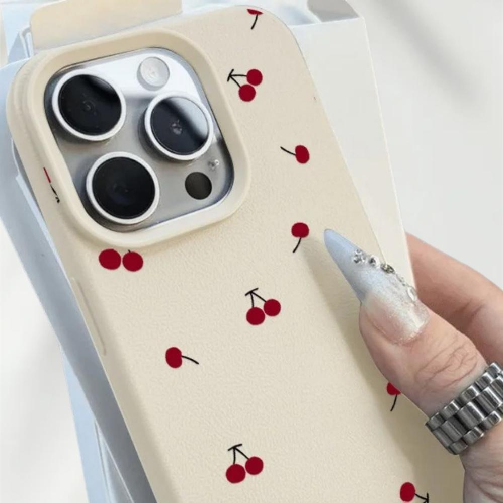 Simple cherry pattern phone case suitable for iPhone 17 16 15 14 13 12 11 Pro/Max/Plus anti drop and shockproof back cover