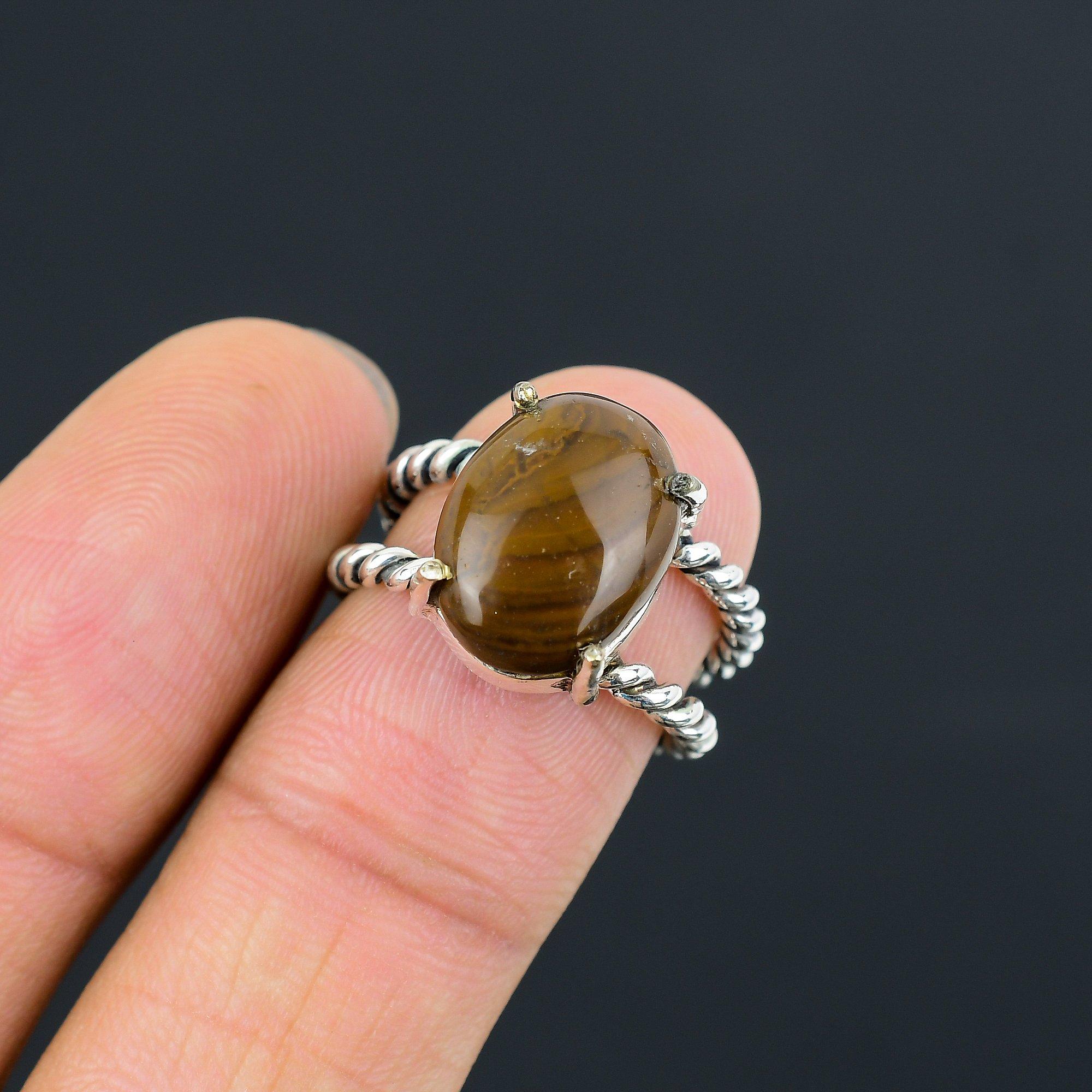 Natural Petrified Wood Jasper Sterling Silver Wife Multi Stone Ring Jewelry US 7 7