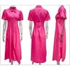 Women's Summer Casual Short-sleeved Button Waist Solid Color Long Shirt Dress