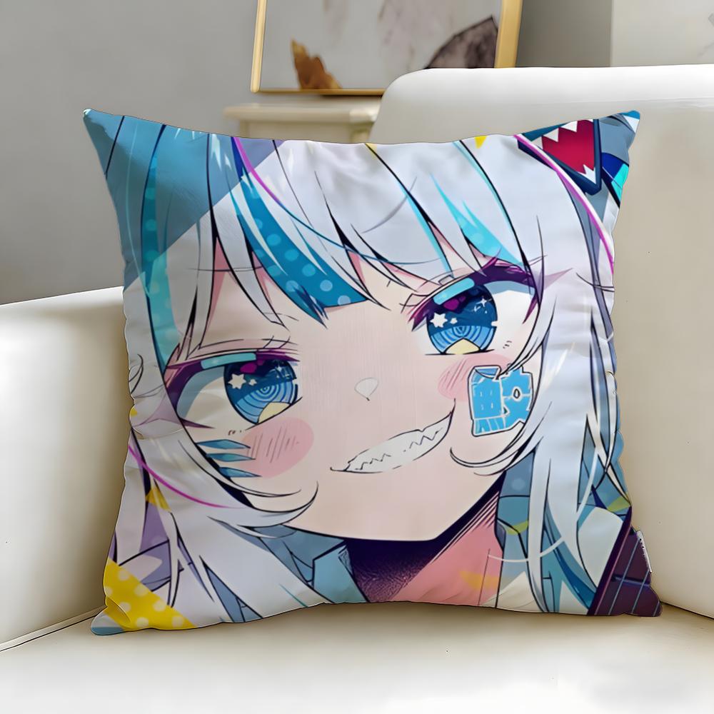 virtual idol Gawr Gura Hololive EN Cushion Cover Soft EasyWash Pillow Case Versatile for Couch Bed Travel and Office