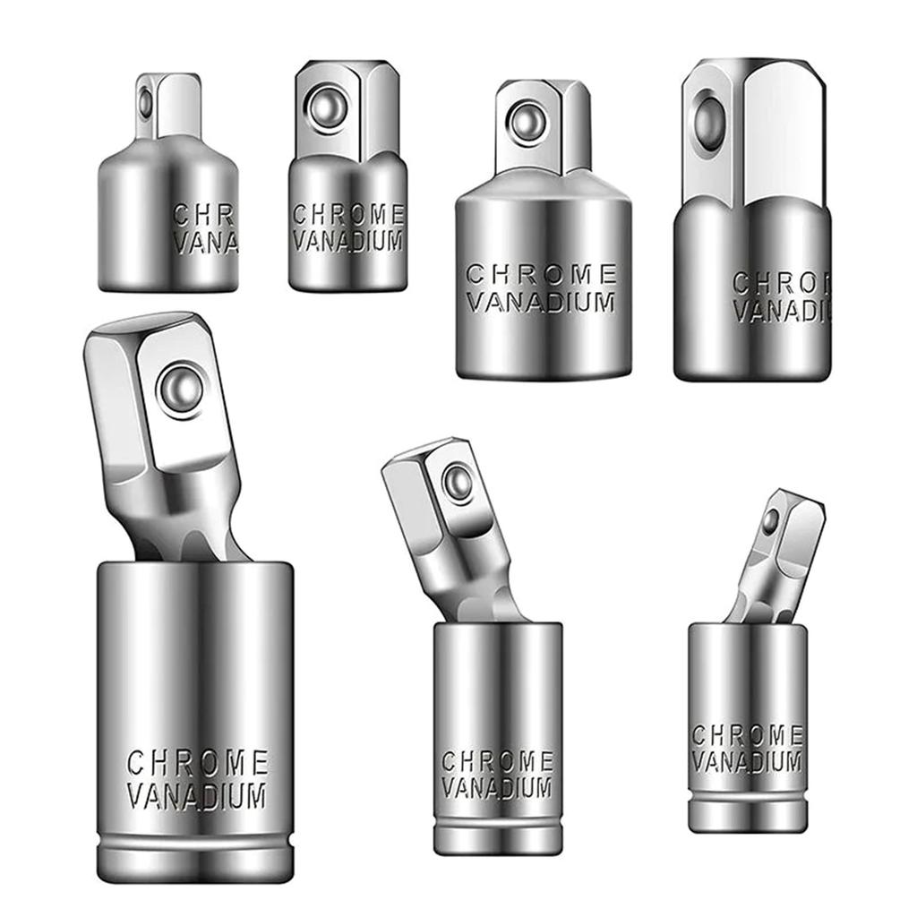 7pcs Socket Adapter Set Universal Joint Ratchet Accessories Corrosion Resistant for 1/2 3/8 1/4 Drive Sockets & Spanners