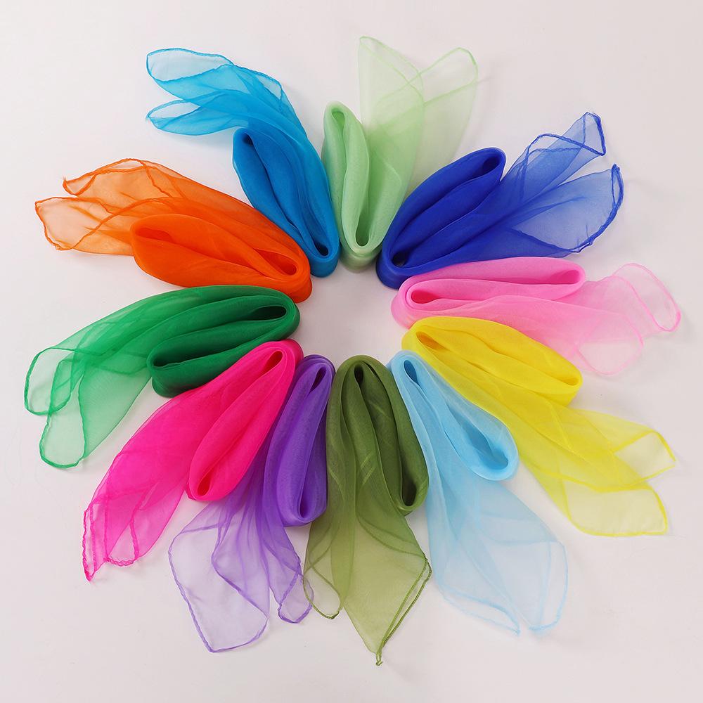 20pcs 60x60cm Gymnastics Scarves For Outdoor Game Dancing And Juggling Chiffon Towels Candy Colored Gym Towel Dance Gauze Scarf