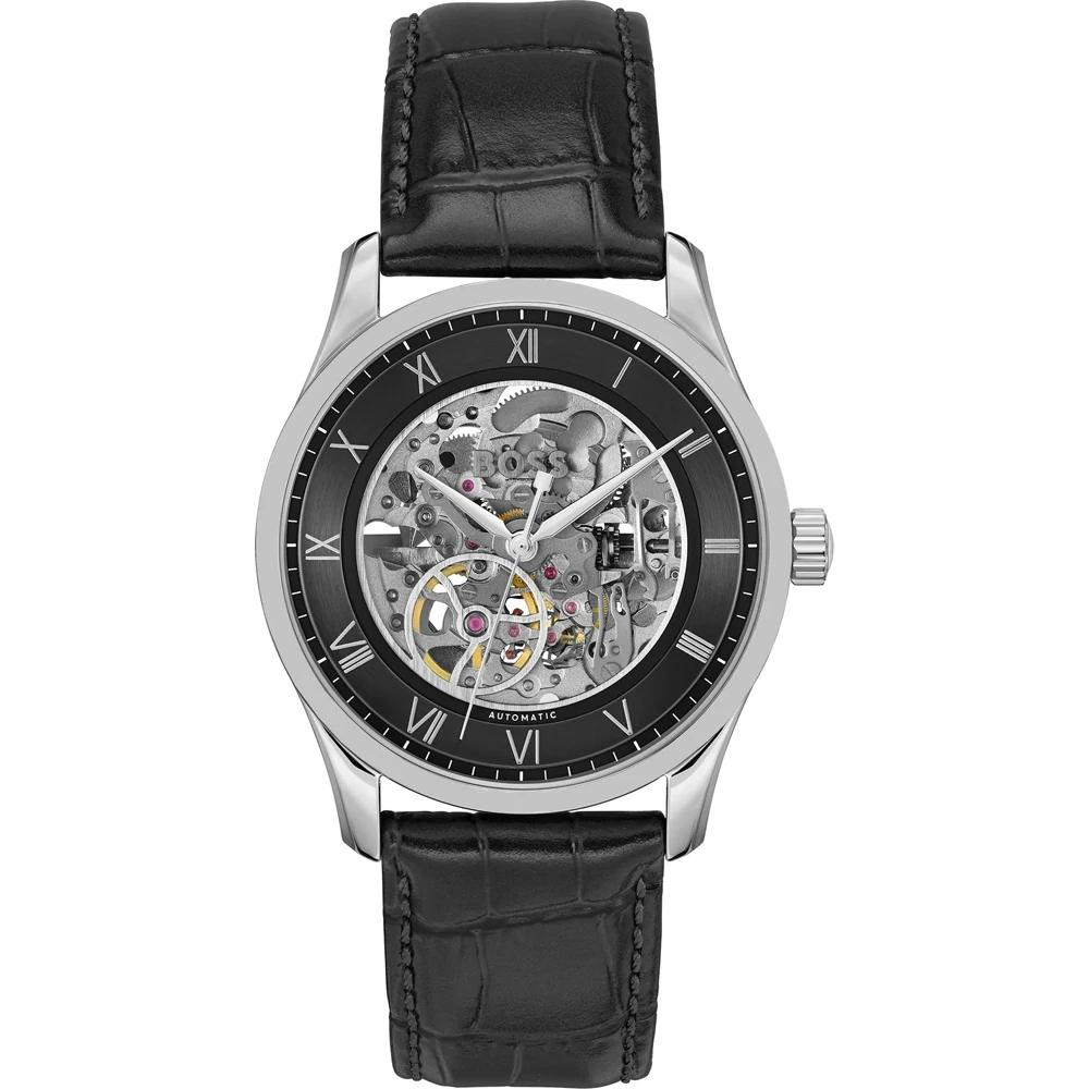 BOSS Principle Skeleton Black Black Leather Men s Automatic Watch 1514234 чёрный