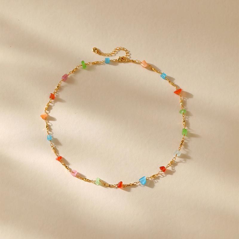 Boho Colorful Crystal Beaded Gold Plated Clavicle Necklace For Women