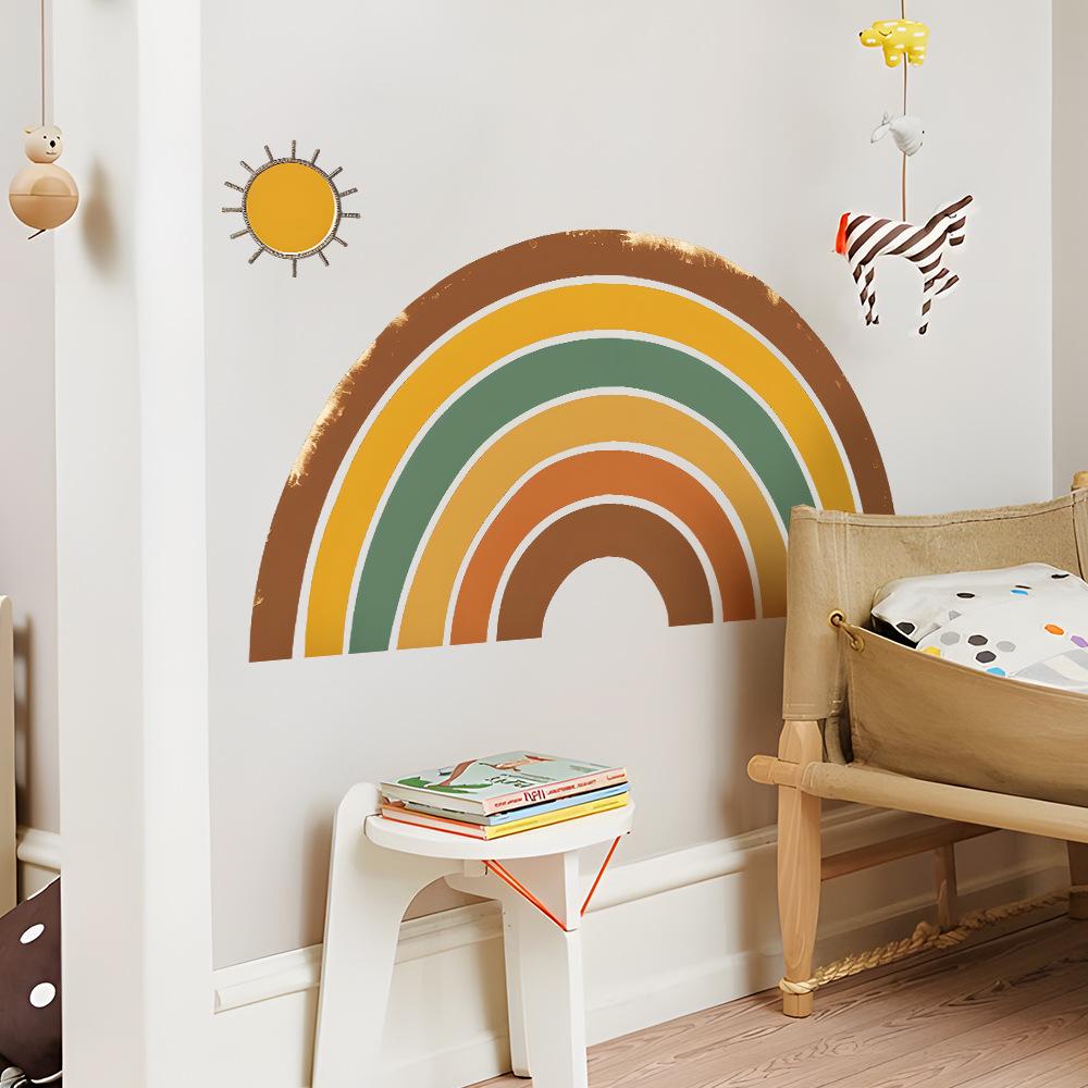 Fun-L026 Cartoon Halbkreis Regenbogen Sonne Schlafzimmer Wohnzimmer Einkaufszentrum Hintergrundwand Verschönerung Wandaufkleber Aufkleber