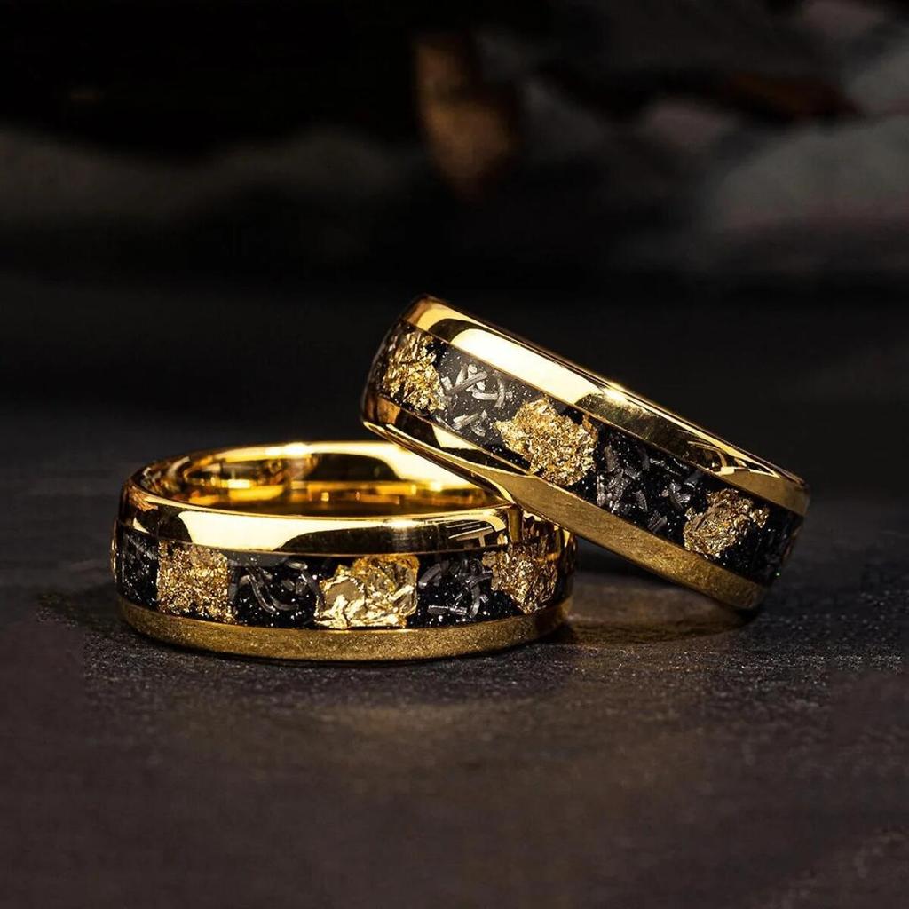 Inlay Meteorite Abalone Shell Rings Fashion 8mm Men Stainless Steel Ring For Men Women Wedding Engagement Band Jewelry Gift