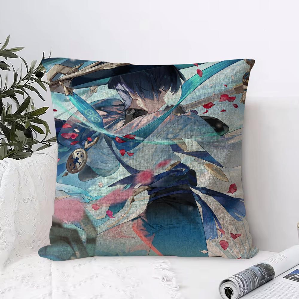 Genshin Impact Scaramouche Cushion Cover Eco Linen Pillow Case DoubleSided Print Breathable Durable Zipper Home Decor Gift
