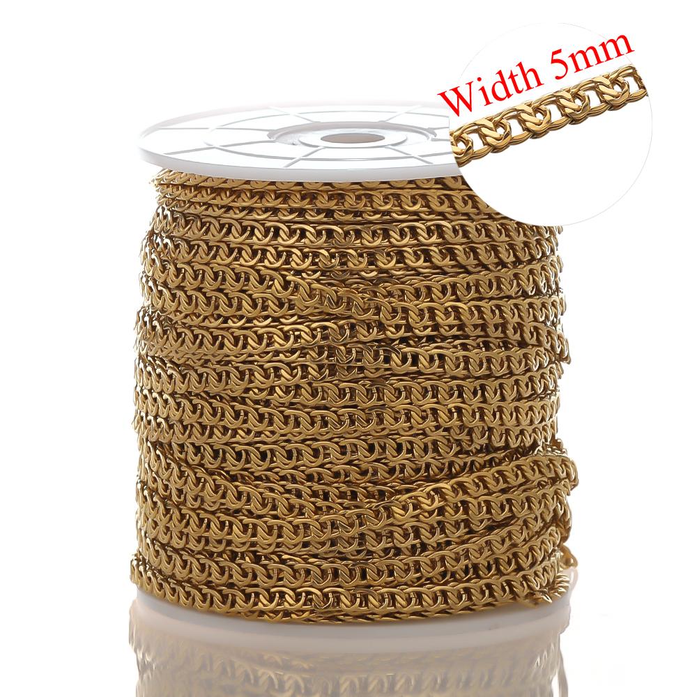 1meter Stainless Steel Flat Link Chain Gold Color  Italian Chains for DIY Jewelry Making Bracelet Findings Necklaces Supplies