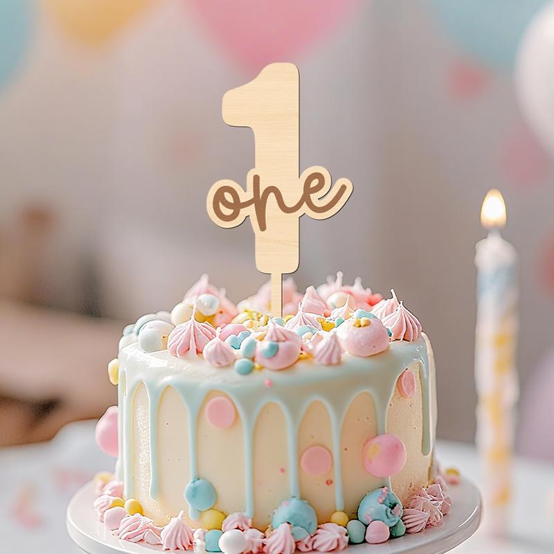 NUBECOM First Birthday Cake Topper One Cake Topper Wooden Number with Letter One Cake Decorations for Baby Shower Decorations