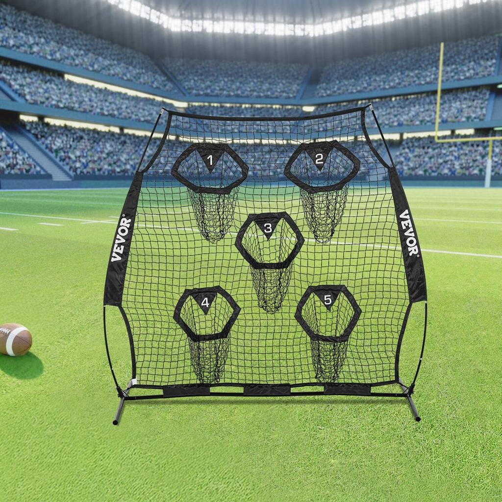 1828.8x1828.8mm Football Trainer Throwing Net, Training Throwing Target Practice Net with 5 Target Pockets, Knotless Net Includes Straps and Portable