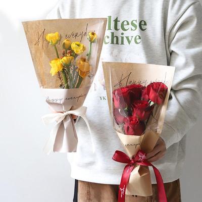 Wasserdichte transparente Blumenstrauß-Verpackungstasche im chinesischen Stil mit Kraftpapier
