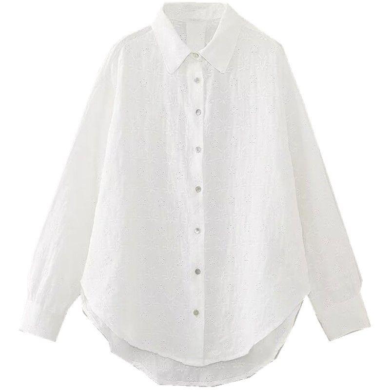 

Fashion Style New Fall Women s Clothing Stylish Loose All-Matching Hollow Embroidered Shirt 7639985 250 White L