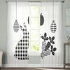Osterhase, schwarz-weiß kariert, Tüllvorhänge für Wohnzimmer, Schlafzimmer, durchsichtiger Voile-Vorhang, Fenster, Heimdekoration, Vorhänge