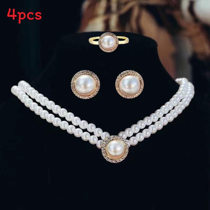 Wedding Jewelry Set With Artificial Pearl Drop Earrings And Pendant Necklace For Brides