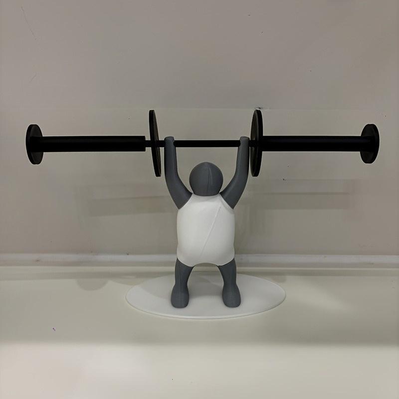 Stylish 3D Funny Weightlifting Toilet Paper Holder | Durable PLA Material, Bathroom Organizer, Unique Indoor Decor, Playful Design