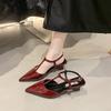 High-heeled Single Shoes Spring and Summer New Shoes Patent Leather Pointed Hollow Bright Leather T-word with Wedge Heel Sandals Women