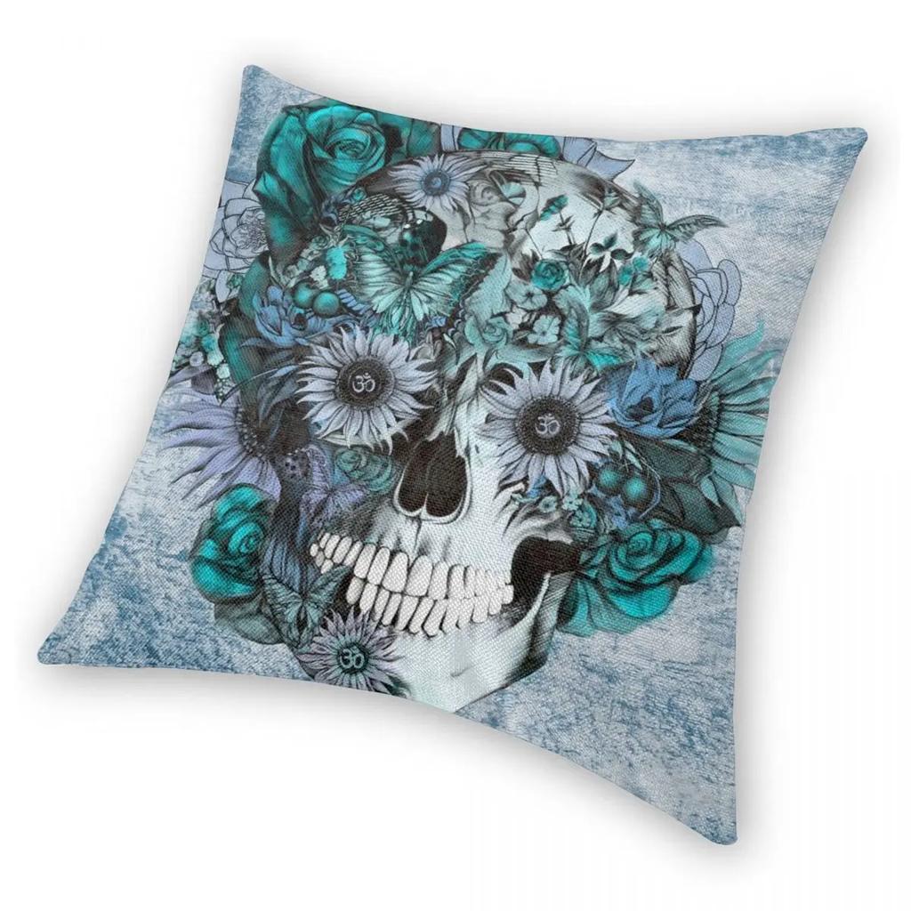 Blaues Grunge Ohm Totenkopf Schmetterlinge Kissenbezug Bedruckt Polyester Kissenhülle Dekorative Kissenhülle Abdeckung Auto Reißverschluss