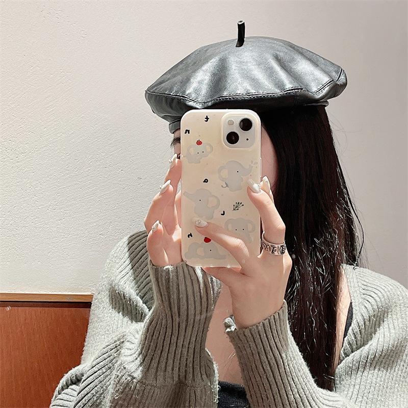 Cute Hollow Elephant Custard Yellow Case for iPhone 17 Pro Max, Apple 13/14, 15/16 Double Layer for Women