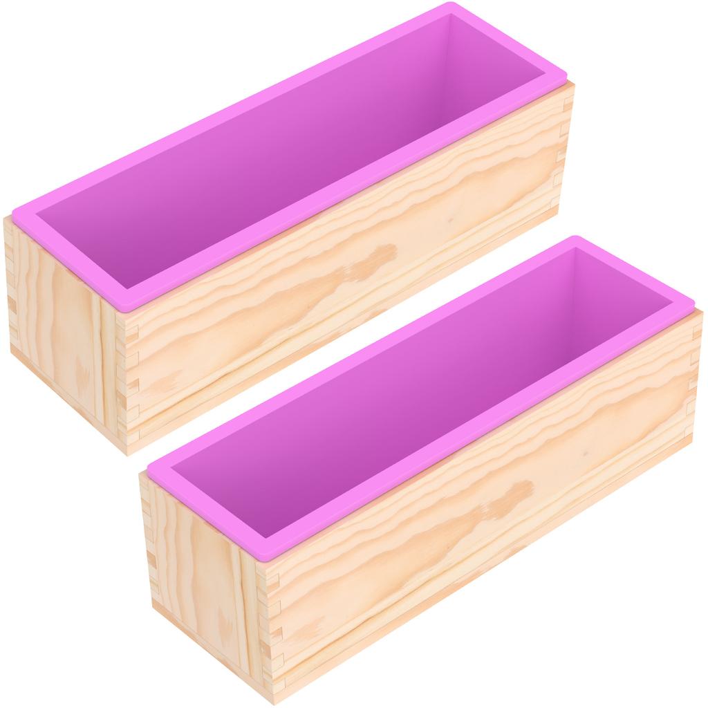2 Stück Silikon-Seifenform 41oz Rechteckige Silikon-Seifenform mit Holzkiste Leicht zu entformen für Seifenherstellungs-Enthusiasten & Anfänger