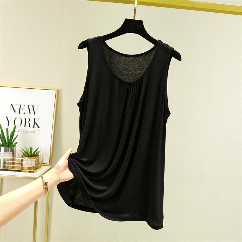 

Домашний жилет женский летний тонкий большого размера свободный без рукавов топ повседневный круглый вырез на бретельках нижняя рубашка M（ 40-60kg ） чёрный