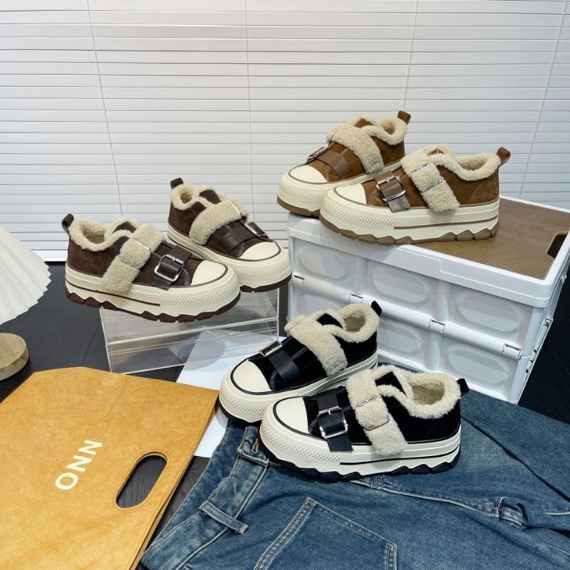 Leather Platform Velvet Women's Shoes Winter New Low-top Wool Wool Shoes Fashion Casual Board Shoes Cotton Shoes