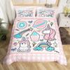 Girls Unicorn Duvet Cover Set King Size Cute Golden Glitter Unicorn Bedding Set Pink Floral Quilt Cover Fantasy Animals Bed Set