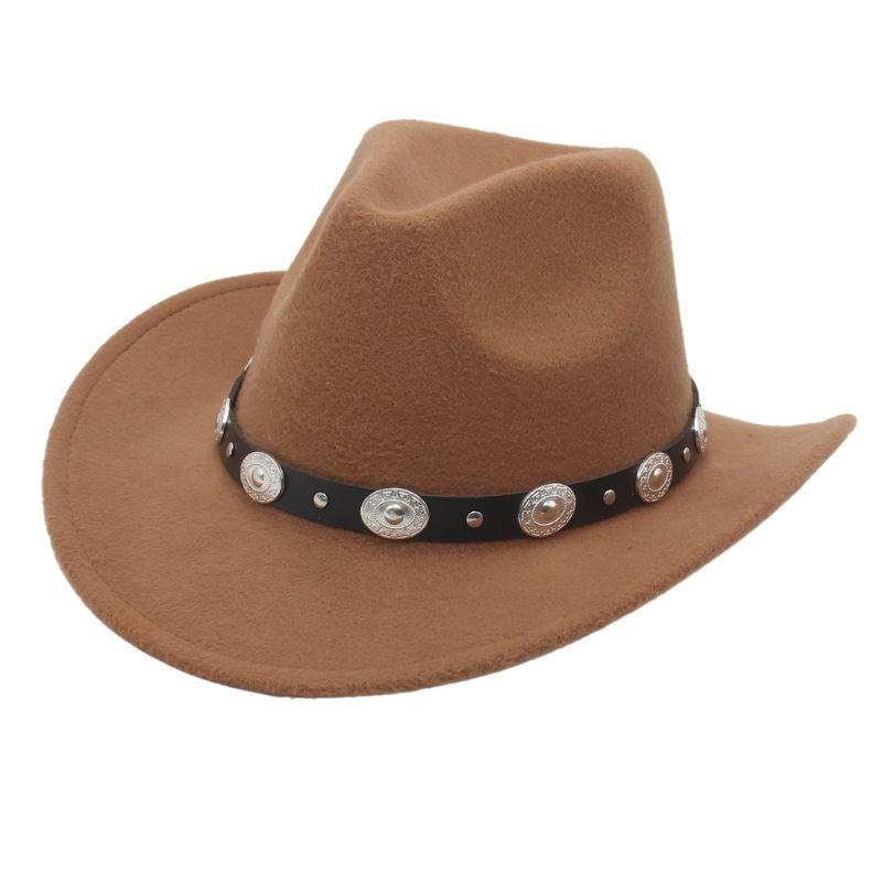 Ethnic Style, Western Cowboy Hat, Tibetan Concave Top Hat, Upturned Edge Imitation Silver Accessories, Felt Hat